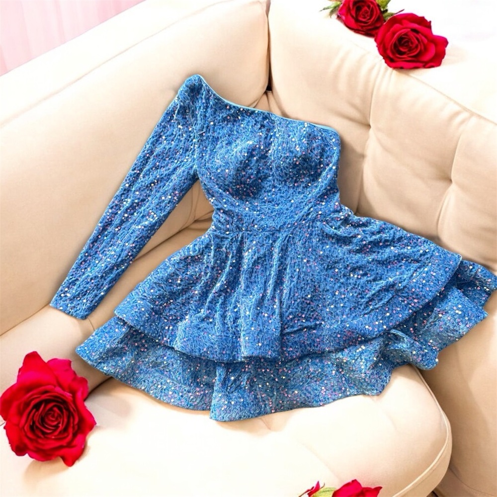 Elegant Blue One Shoulder Dress